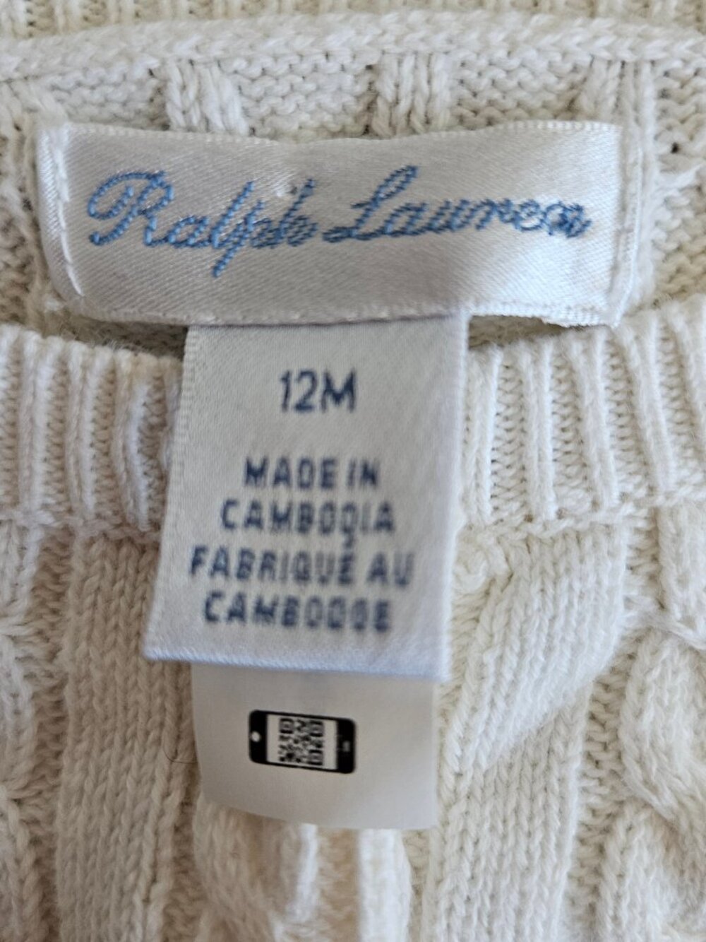 Ralph Lauren Baby Girl Ivory Cable Knit Cardigan - Pink Pony Sz 12M - Picture 7 of 12